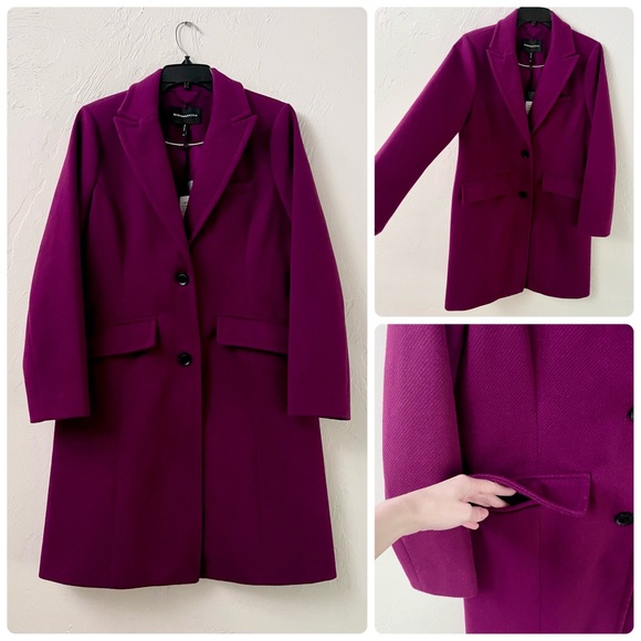 BCBGMaxAzria NWT Notch Collar Single-Breasted Riding Peacoat Trench in Raspberry - Picture 11 of 11